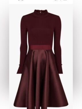 Ted Baker Burgundy Long Sleeve Fit-and-Flare Dress
